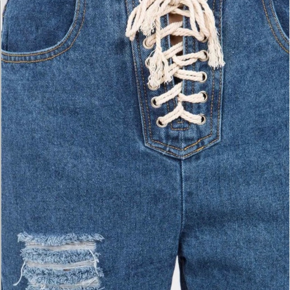 3/$30 Deal POL Wide Leg Distressed Lace Up Jeans - Picture 4 of 7